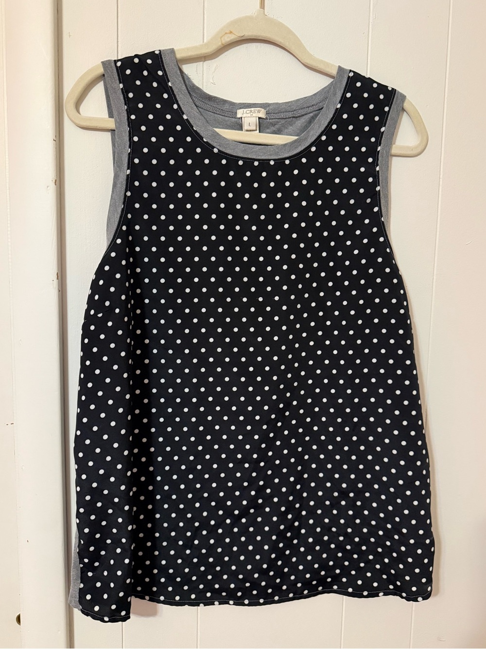 J. Crew Black Polka Dot Sleeveless Tank with Gray Trim